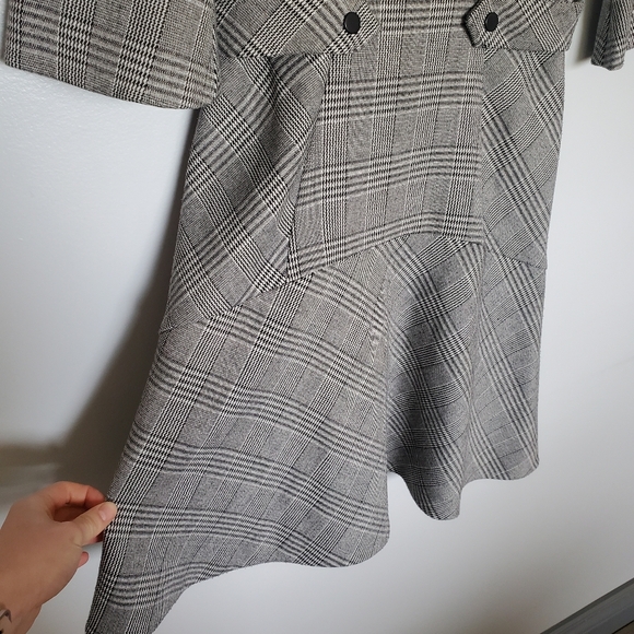 Cue Plaid Fitted Waist Grey & Black Knee-length Dress - Size 8 - Picture 6 of 11